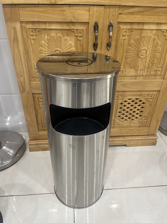 Thùng rác inox không gạt tàn thuốc Ø255 x H610mm - Ảnh 2