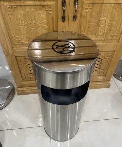 Thùng rác inox không gạt tàn thuốc Ø255 x H610mm